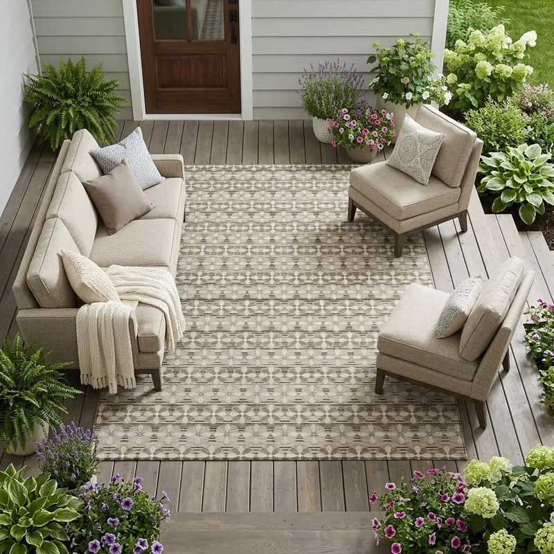 10' X 14' Ivory And Blue Striped Washable Indoor Outdoor Area Rug Homeroots Outdoor