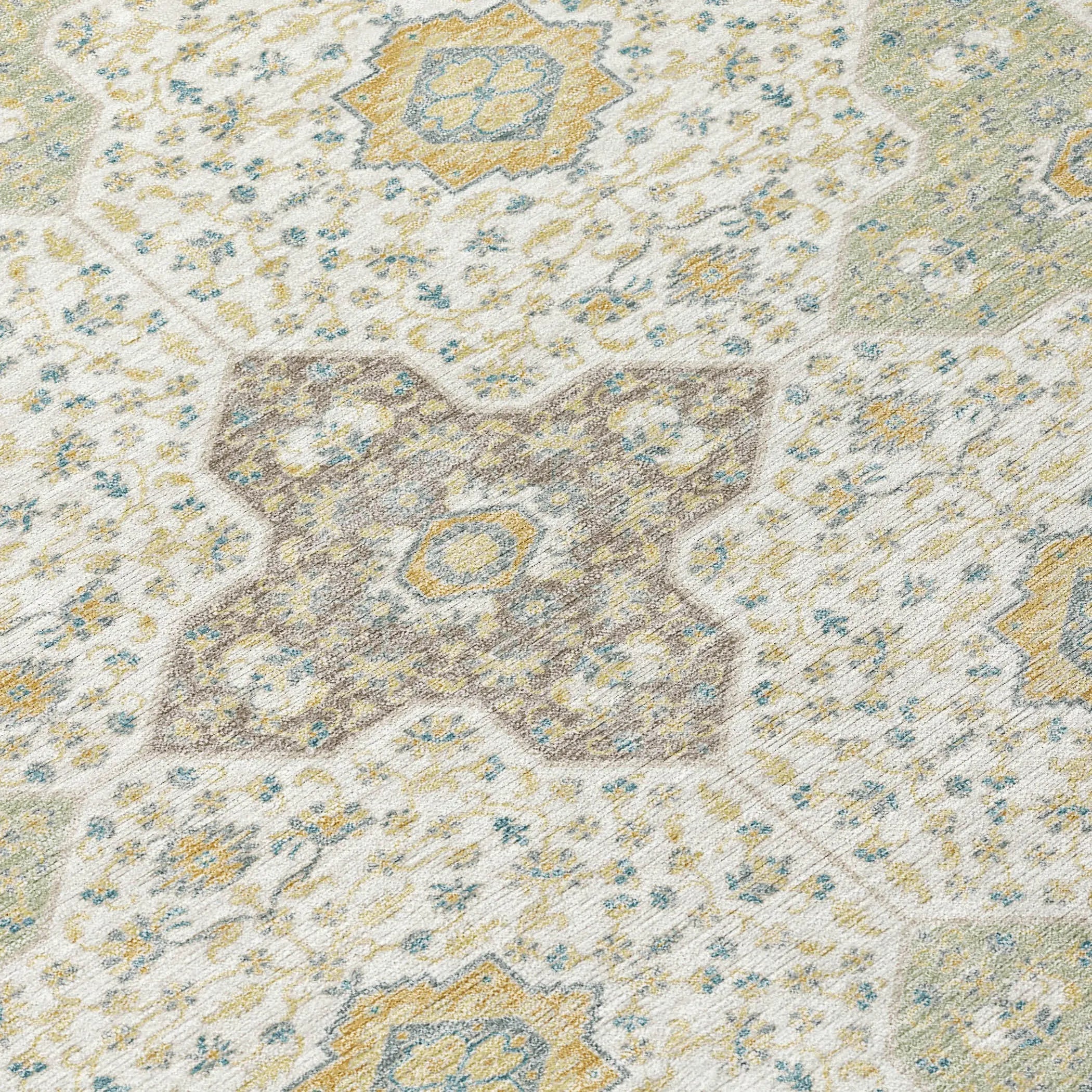 10' X 14' Ivory And Brown Damask Washable Indoor Outdoor Area Rug Homeroots Outdoor