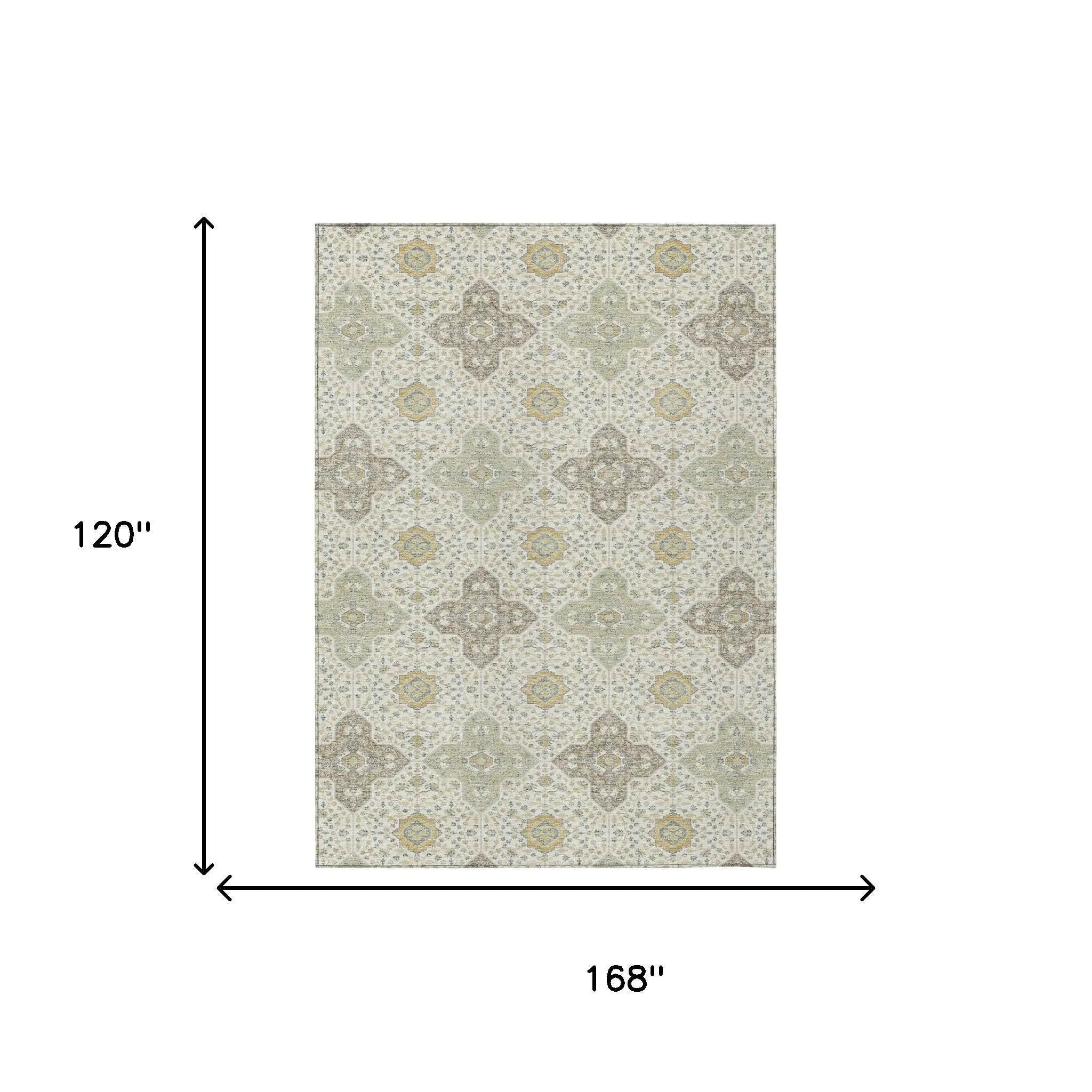 10' X 14' Ivory And Brown Damask Washable Indoor Outdoor Area Rug Homeroots Outdoor