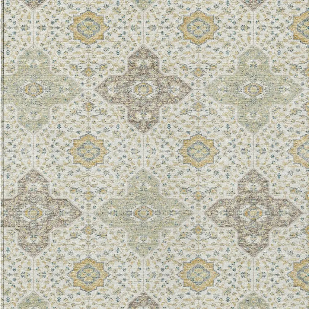 10' X 14' Ivory And Brown Damask Washable Indoor Outdoor Area Rug Homeroots Outdoor