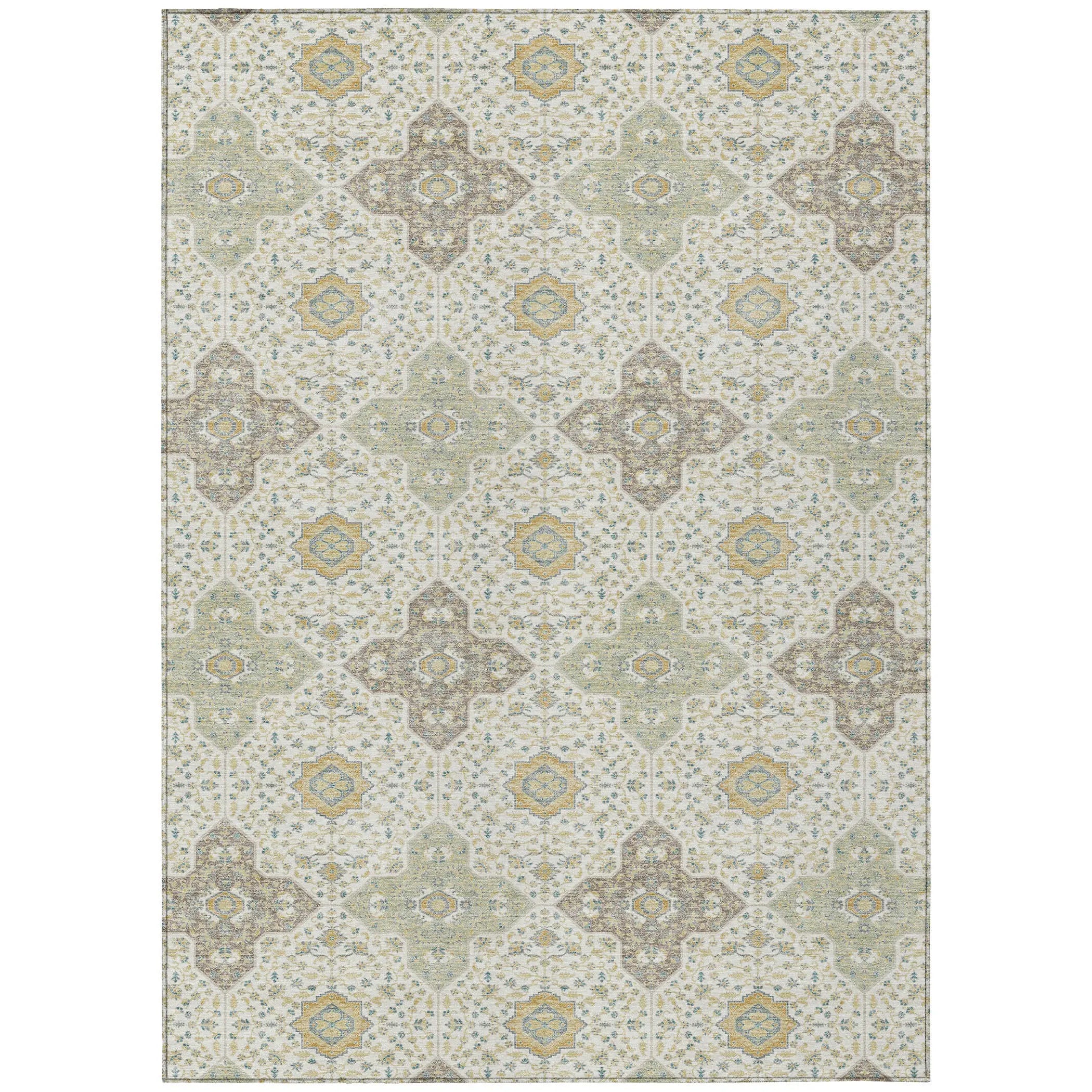 10' X 14' Ivory And Brown Damask Washable Indoor Outdoor Area Rug Homeroots Outdoor