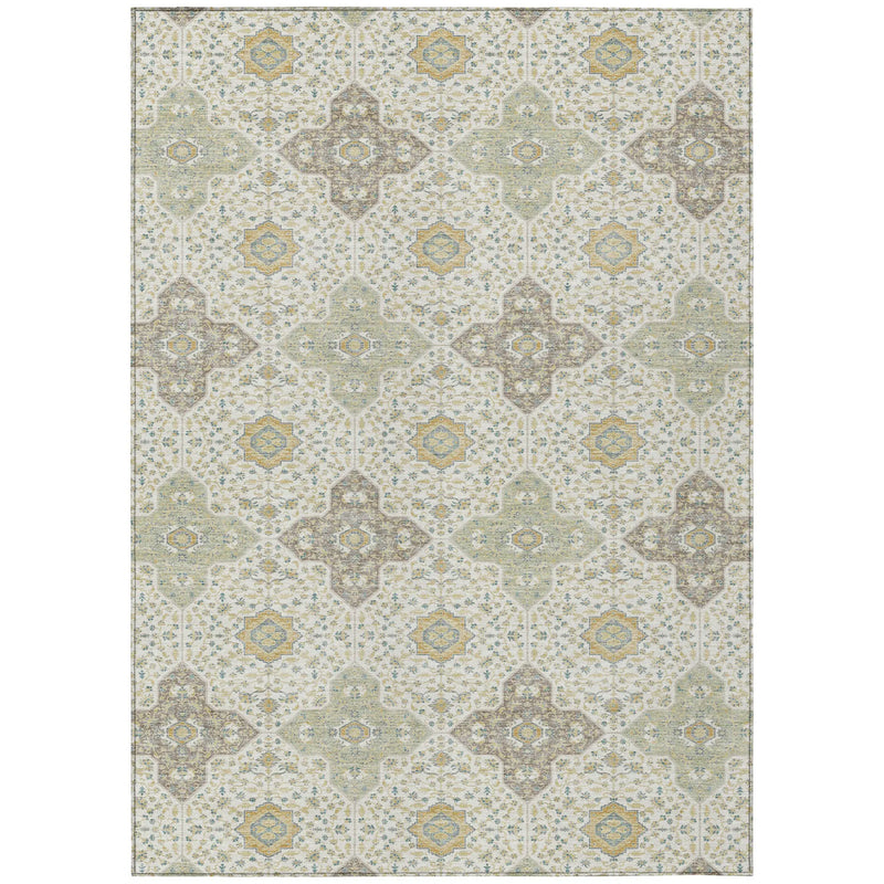 10' X 14' Ivory And Brown Damask Washable Indoor Outdoor Area Rug Homeroots Outdoor