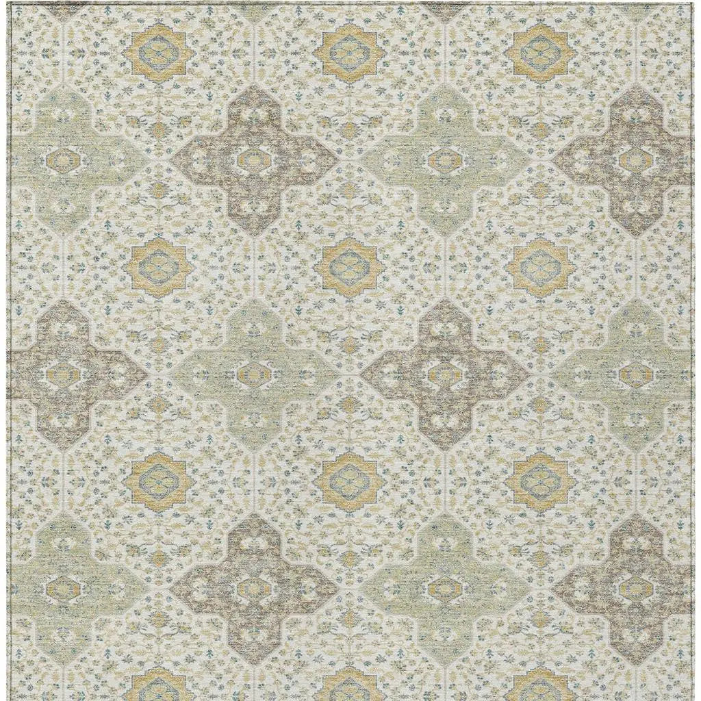10' X 14' Ivory And Brown Damask Washable Indoor Outdoor Area Rug Homeroots Outdoor