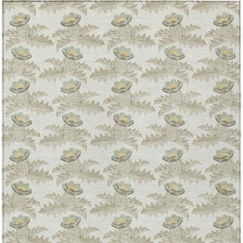10' X 14' Ivory And Brown Floral Washable Indoor Outdoor Area Rug Homeroots Outdoor