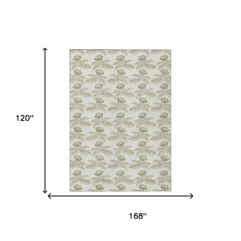 10' X 14' Ivory And Brown Floral Washable Indoor Outdoor Area Rug Homeroots Outdoor