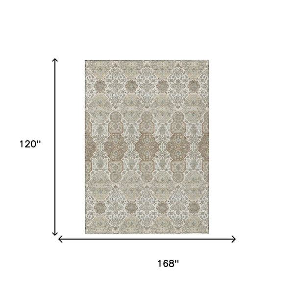 10' X 14' Ivory And Brown Floral Washable Indoor Outdoor Area Rug Homeroots Outdoor