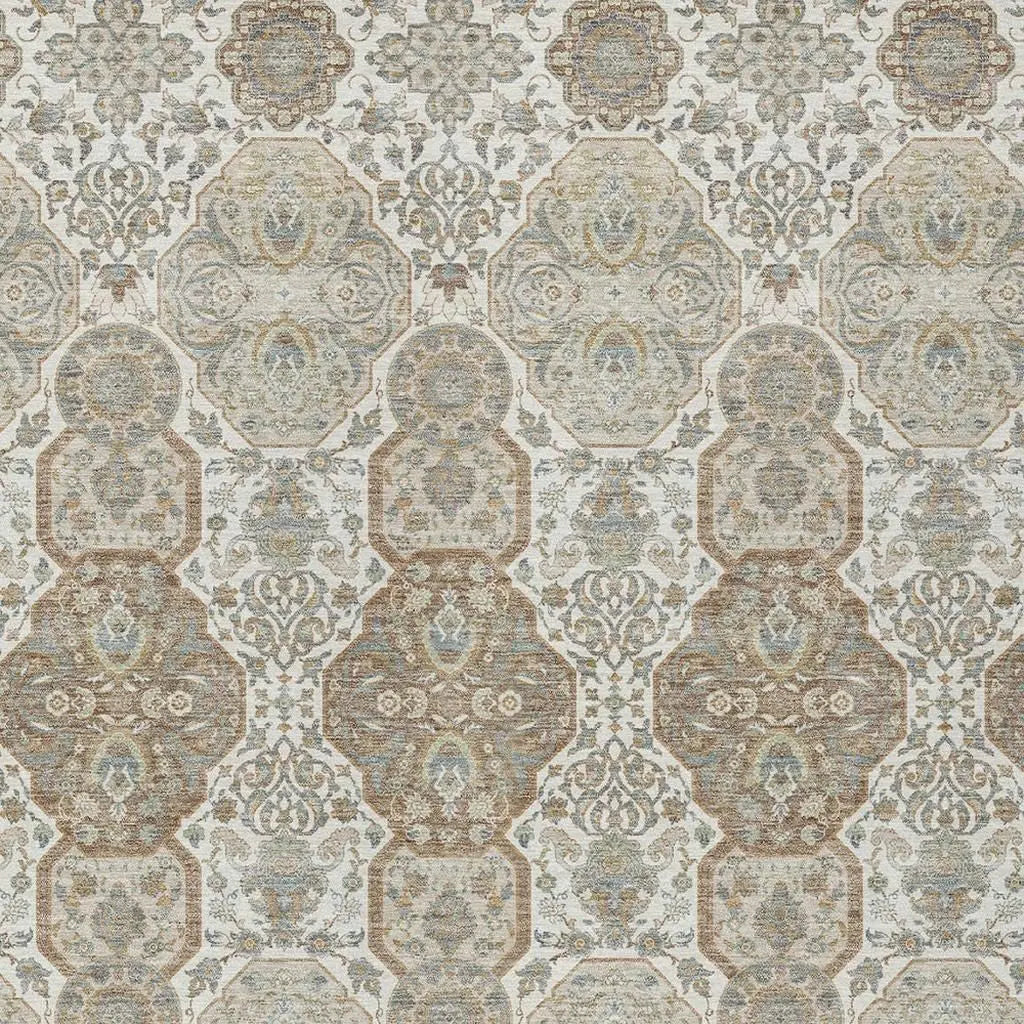 10' X 14' Ivory And Brown Floral Washable Indoor Outdoor Area Rug Homeroots Outdoor