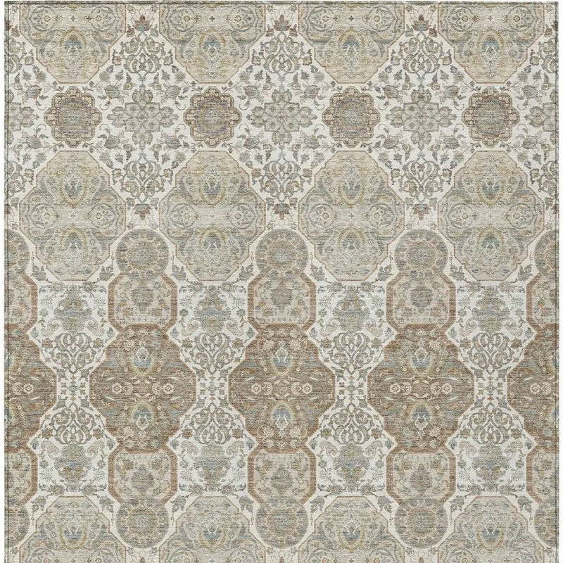 10' X 14' Ivory And Brown Floral Washable Indoor Outdoor Area Rug Homeroots Outdoor