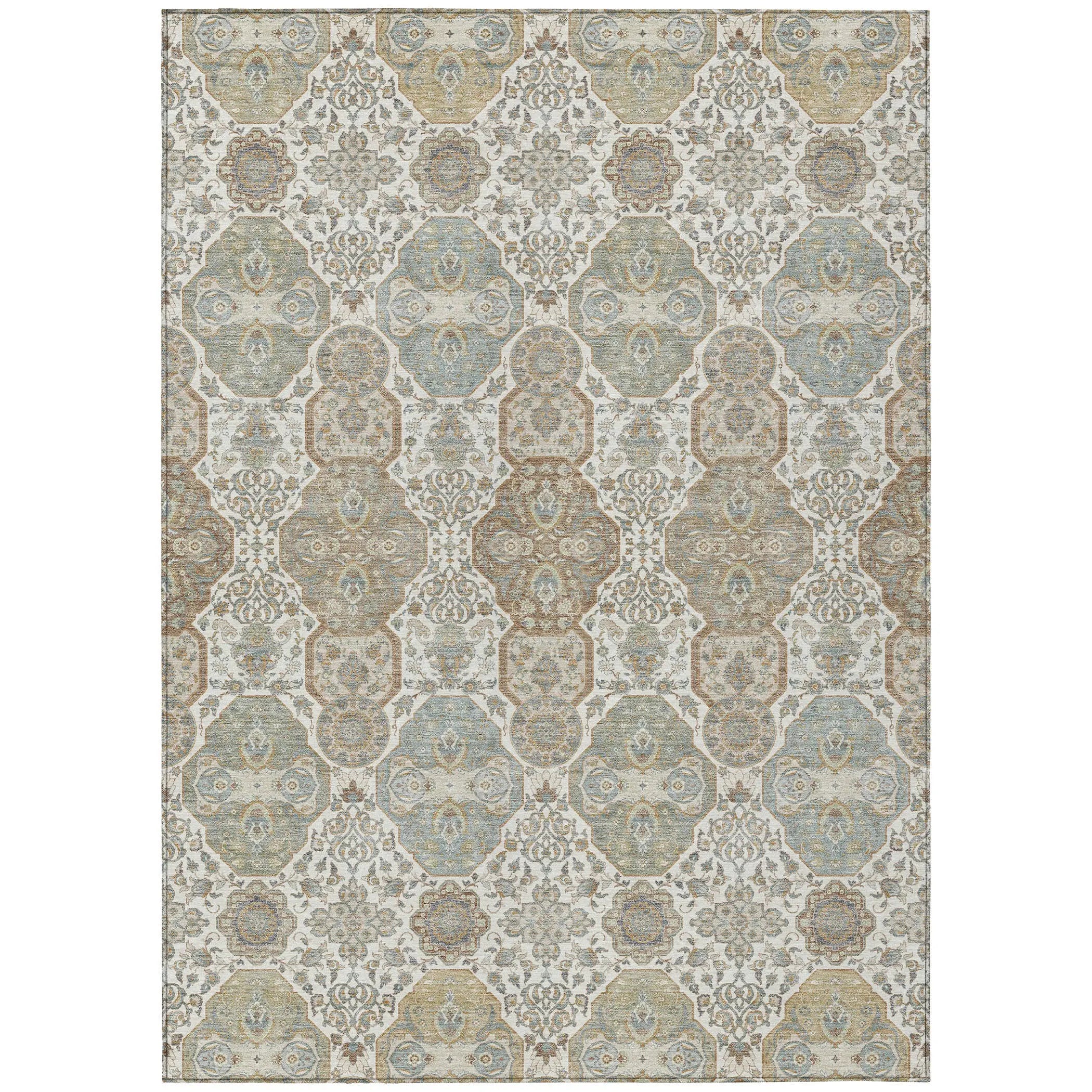 10' X 14' Ivory And Brown Floral Washable Indoor Outdoor Area Rug Homeroots Outdoor