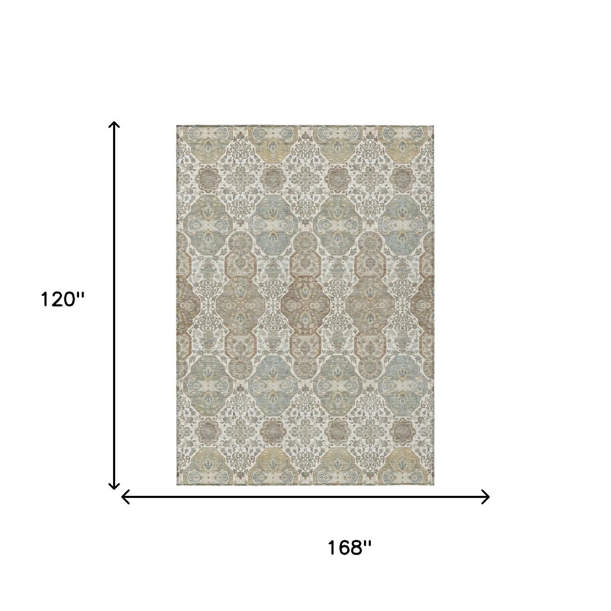 10' X 14' Ivory And Brown Floral Washable Indoor Outdoor Area Rug Homeroots Outdoor