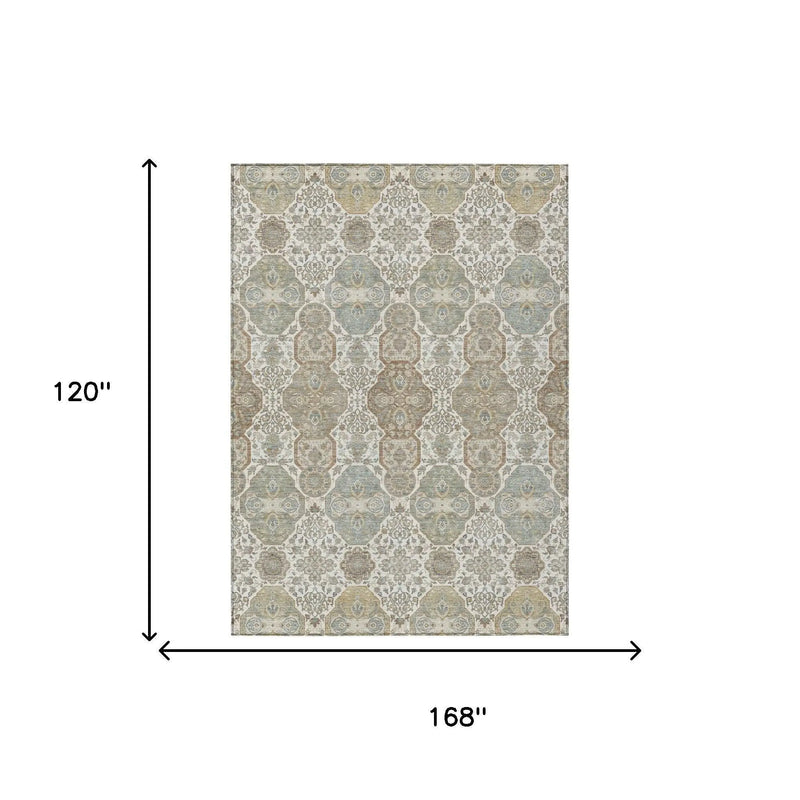 10' X 14' Ivory And Brown Floral Washable Indoor Outdoor Area Rug Homeroots Outdoor