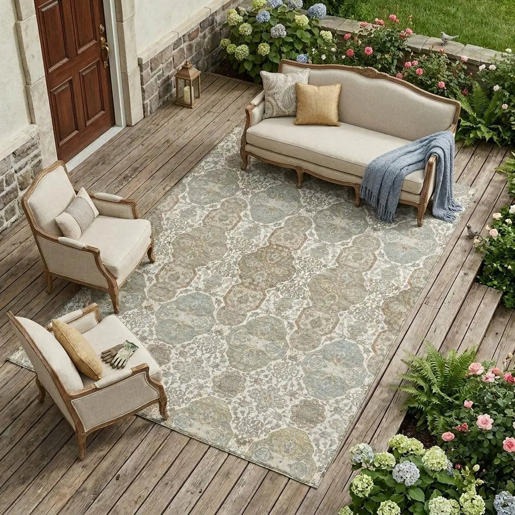 10' X 14' Ivory And Brown Floral Washable Indoor Outdoor Area Rug Homeroots Outdoor