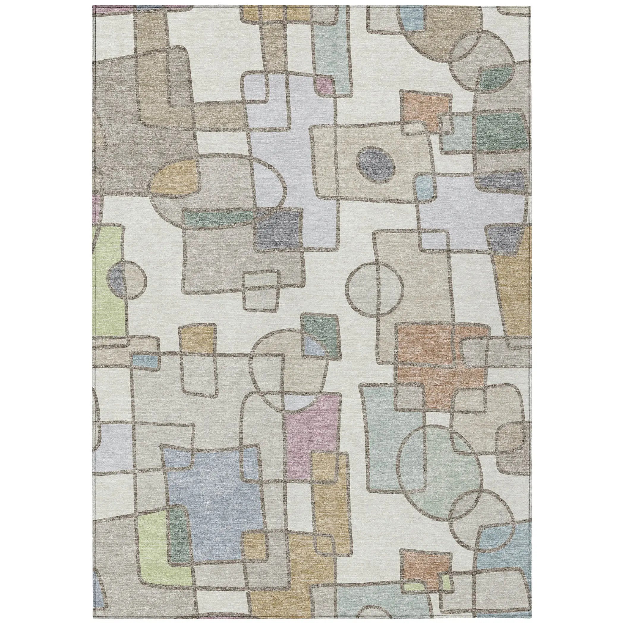 10' X 14' Ivory And Brown Geometric Washable Indoor Outdoor Area Rug Homeroots Outdoor