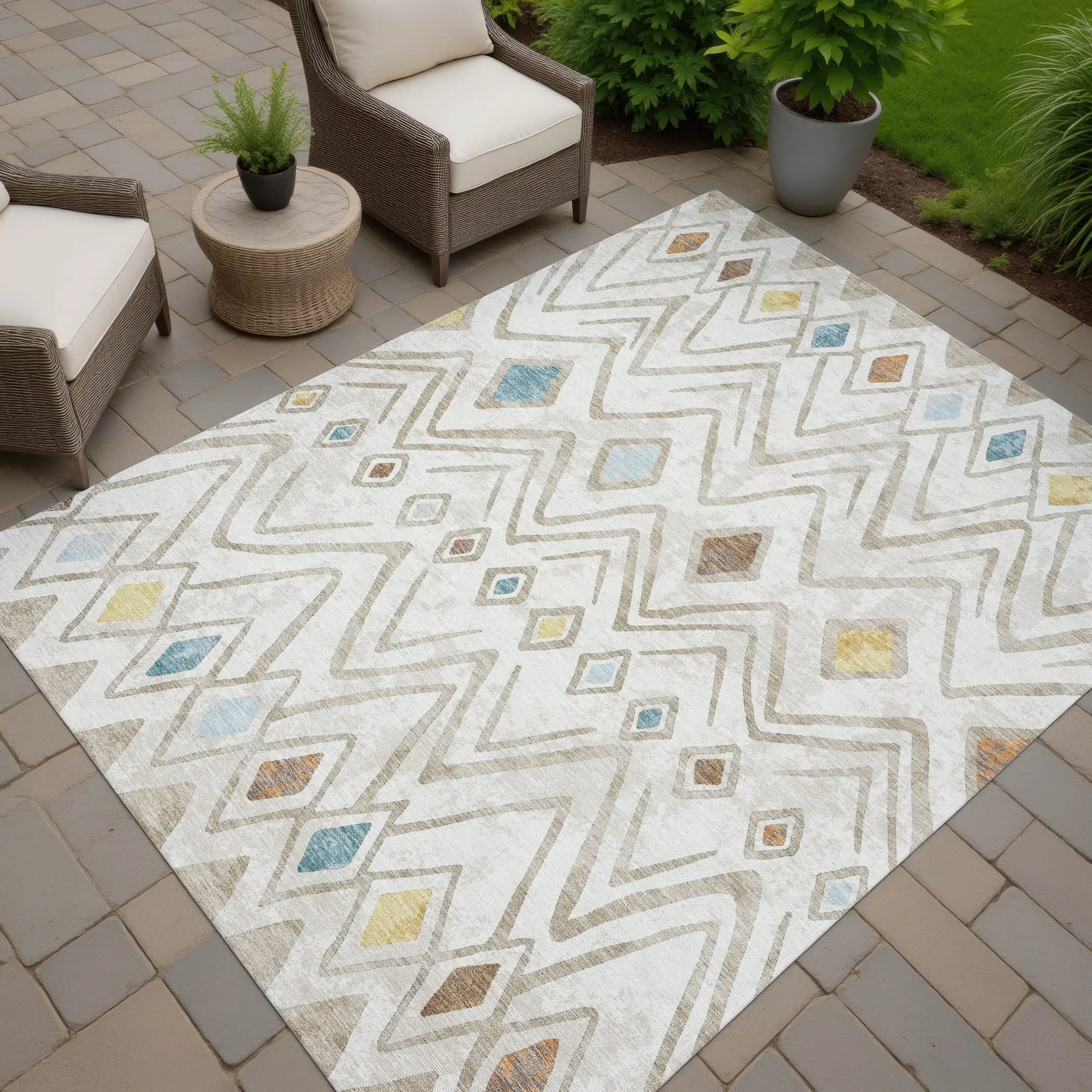 10' X 14' Ivory And Brown Geometric Washable Indoor Outdoor Area Rug Homeroots Outdoor