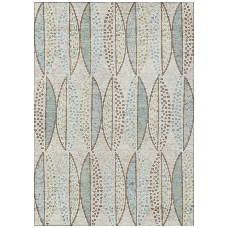 10' X 14' Ivory And Brown Geometric Washable Indoor Outdoor Area Rug Homeroots Outdoor