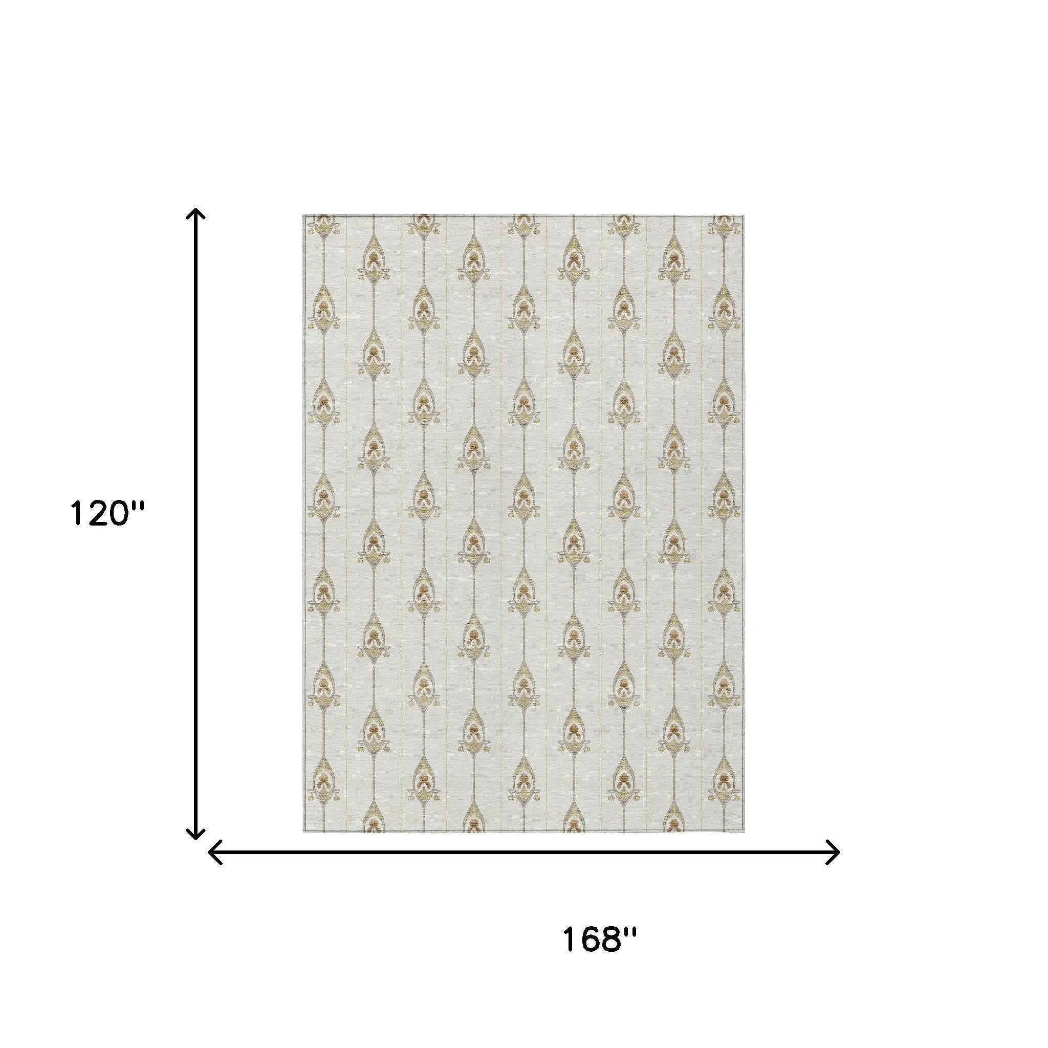 10' X 14' Ivory And Brown Geometric Washable Indoor Outdoor Area Rug Homeroots Outdoor