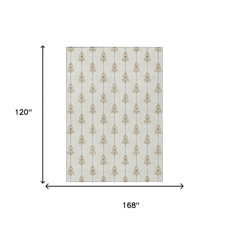 10' X 14' Ivory And Brown Geometric Washable Indoor Outdoor Area Rug Homeroots Outdoor