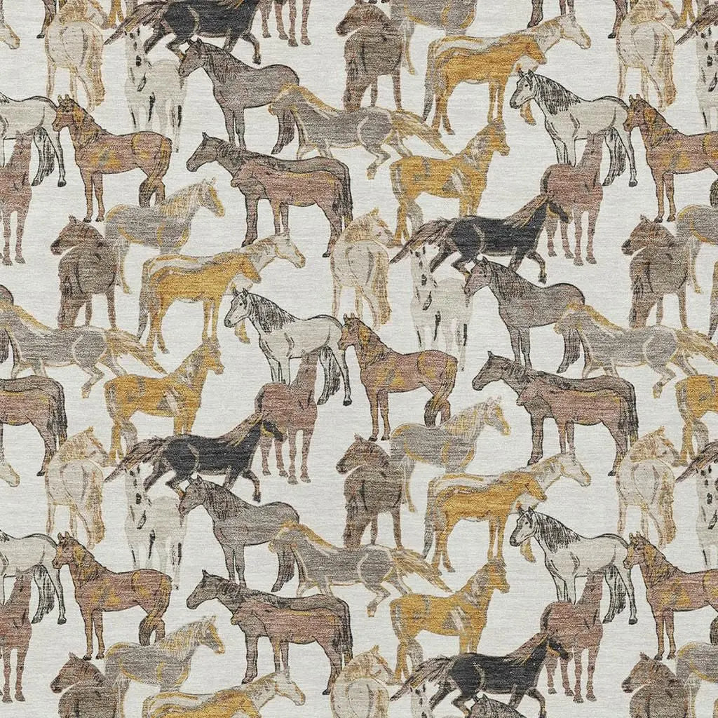 10' X 14' Ivory And Brown Horse Washable Indoor Outdoor Area Rug Homeroots Outdoor