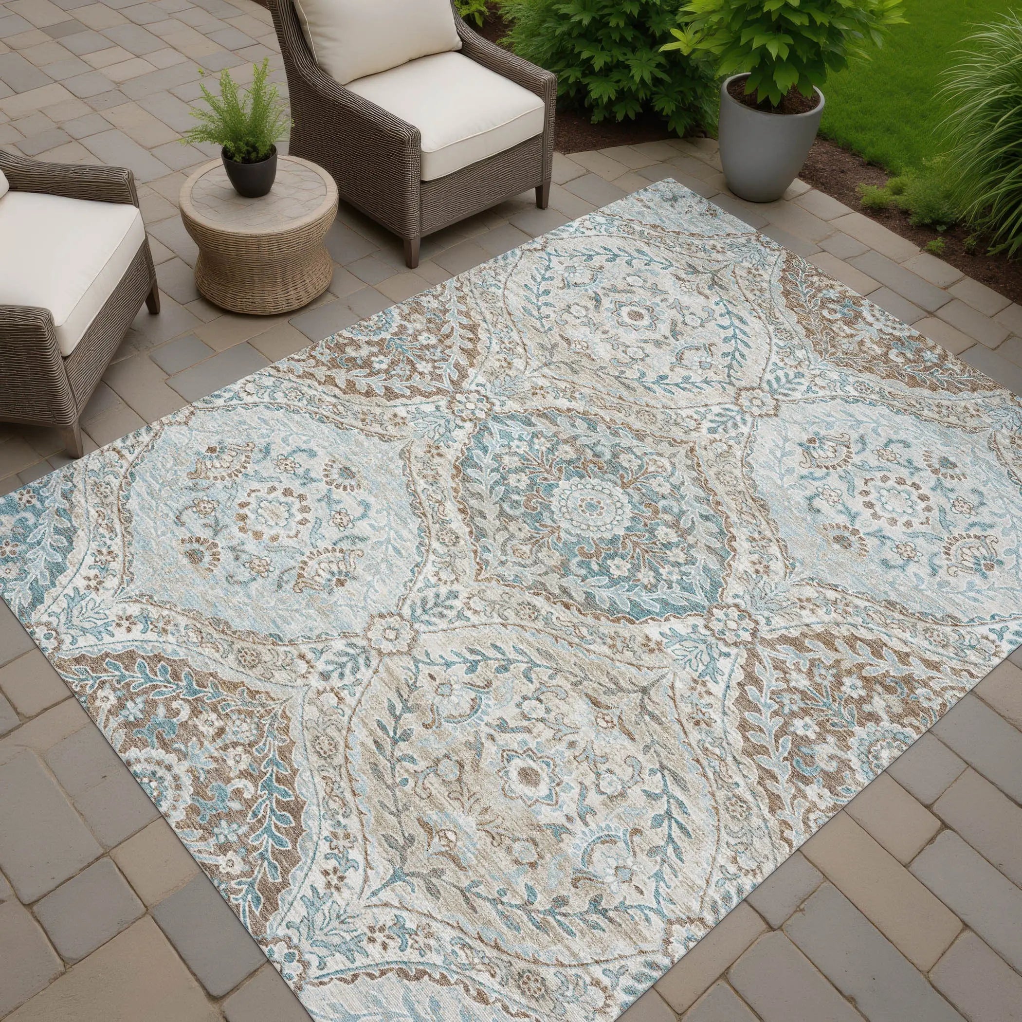 10' X 14' Ivory And Brown Ogee Washable Indoor Outdoor Area Rug Homeroots Outdoor