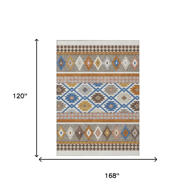 10' X 14' Ivory And Brown Southwestern Washable Indoor Outdoor Area Rug Homeroots Outdoor