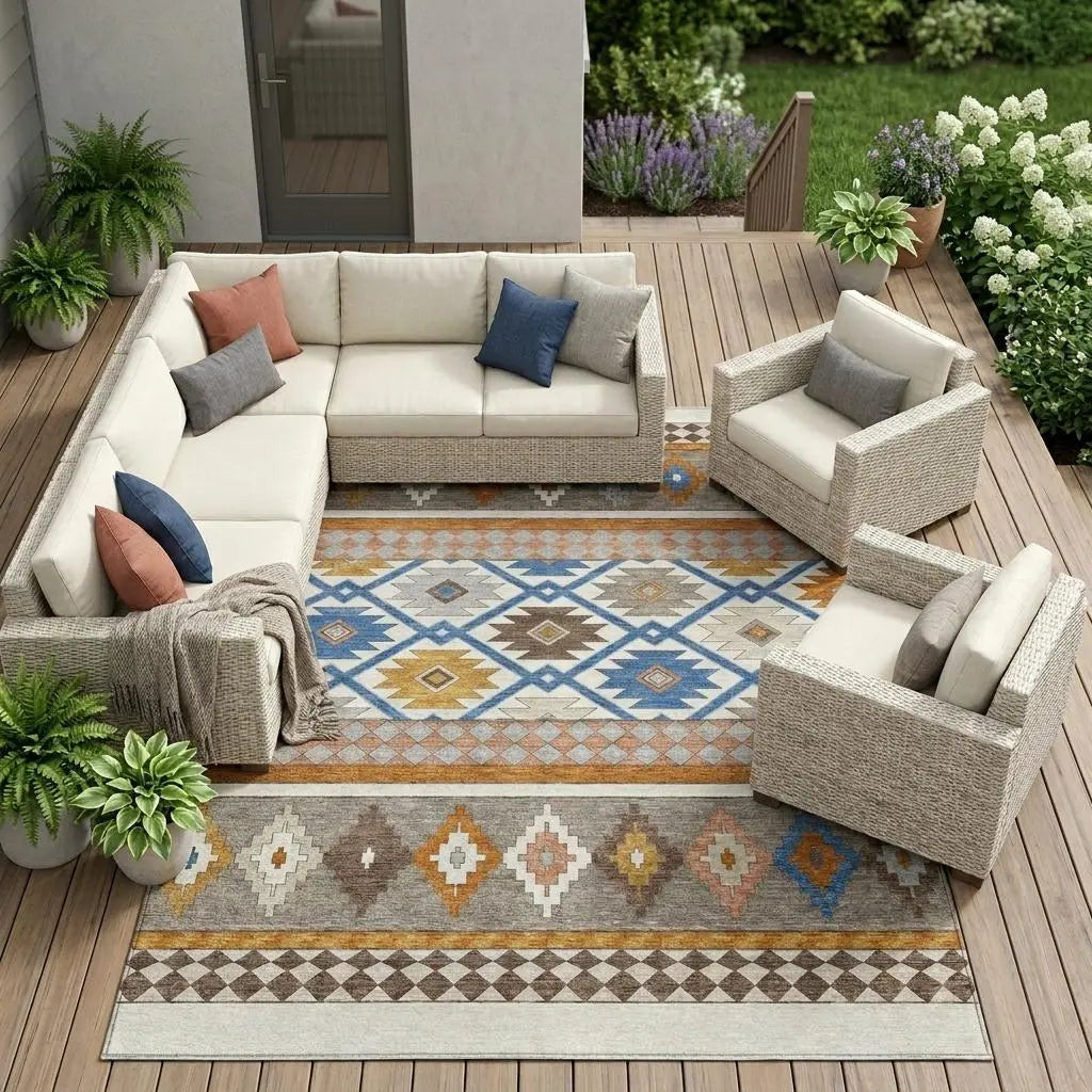 10' X 14' Ivory And Brown Southwestern Washable Indoor Outdoor Area Rug Homeroots Outdoor