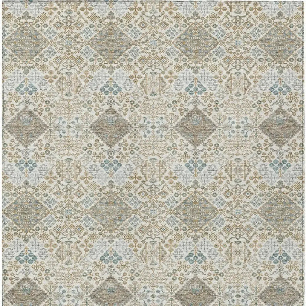 10' X 14' Ivory And Copper Geometric Washable Indoor Outdoor Area Rug Homeroots Outdoor