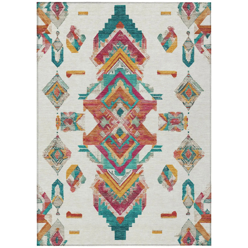 10' X 14' Ivory And Coral Tribal Washable Indoor Outdoor Area Rug Homeroots Outdoor