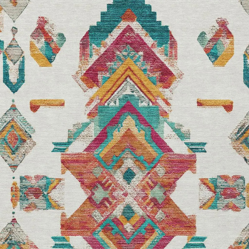 10' X 14' Ivory And Coral Tribal Washable Indoor Outdoor Area Rug Homeroots Outdoor
