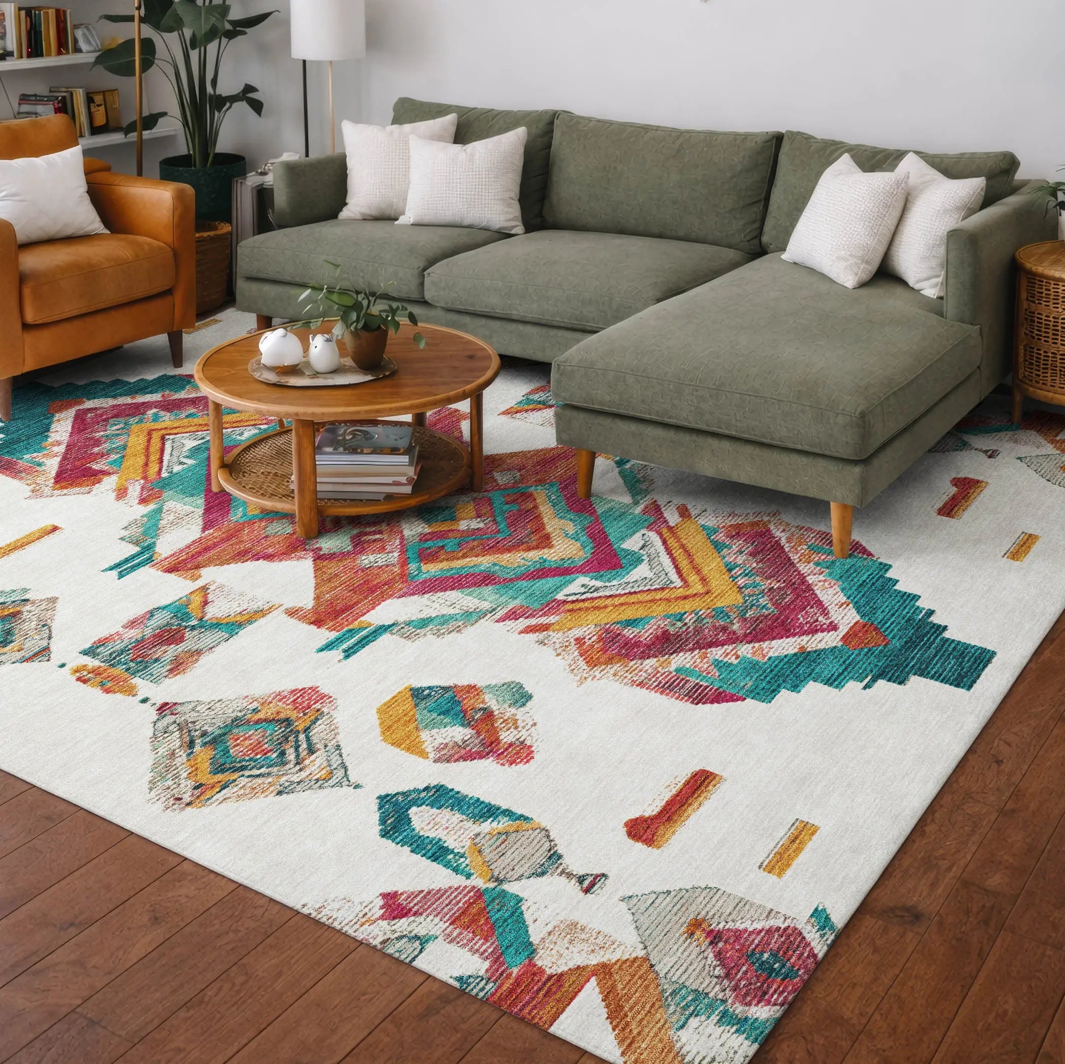 10' X 14' Ivory And Coral Tribal Washable Indoor Outdoor Area Rug Homeroots Outdoor