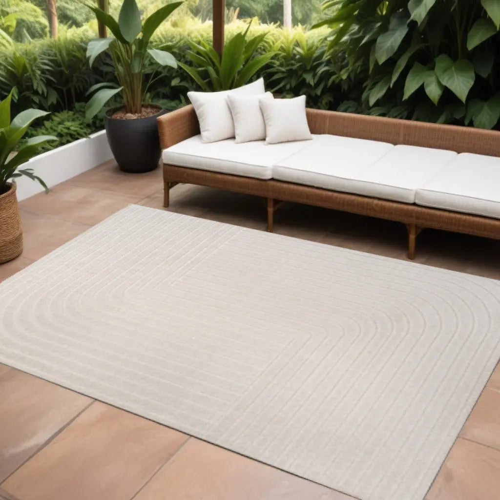 10' X 14' Ivory And Cream Striped Indoor Outdoor Area Rug Homeroots Outdoor