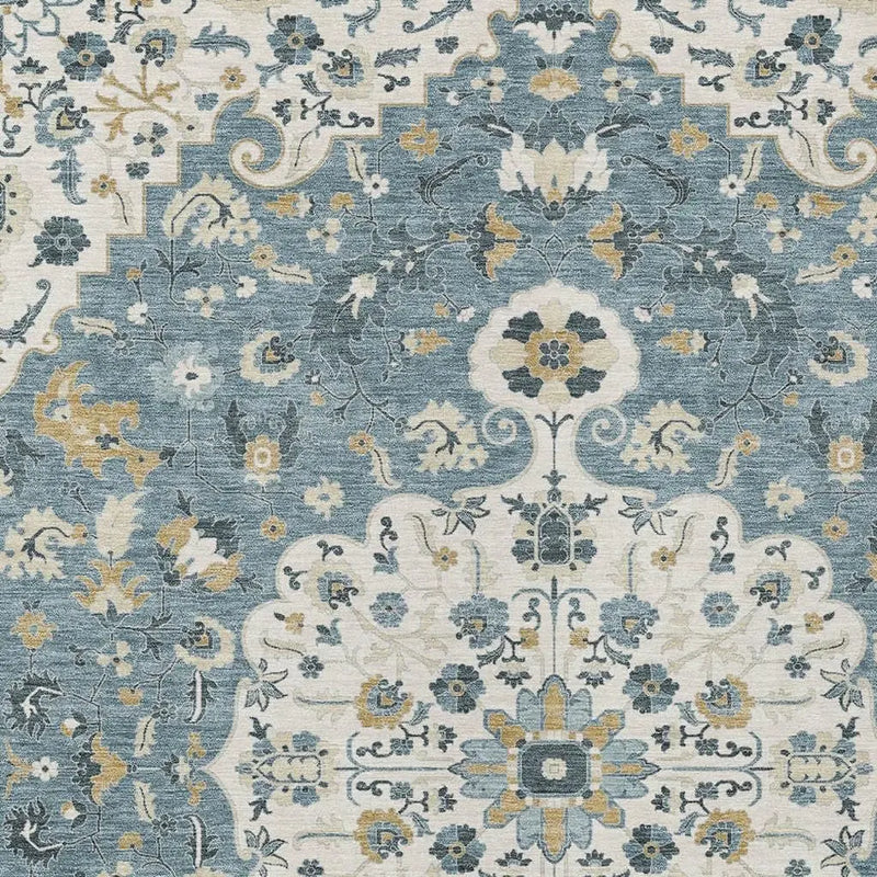 10' X 14' Ivory And Denim Blue Floral Medallion Washable Indoor Outdoor Area Rug Homeroots Outdoor