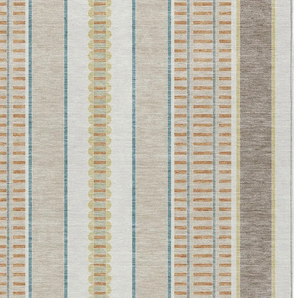 10' X 14' Ivory And Fern Green Striped Washable Indoor Outdoor Area Rug Homeroots Outdoor