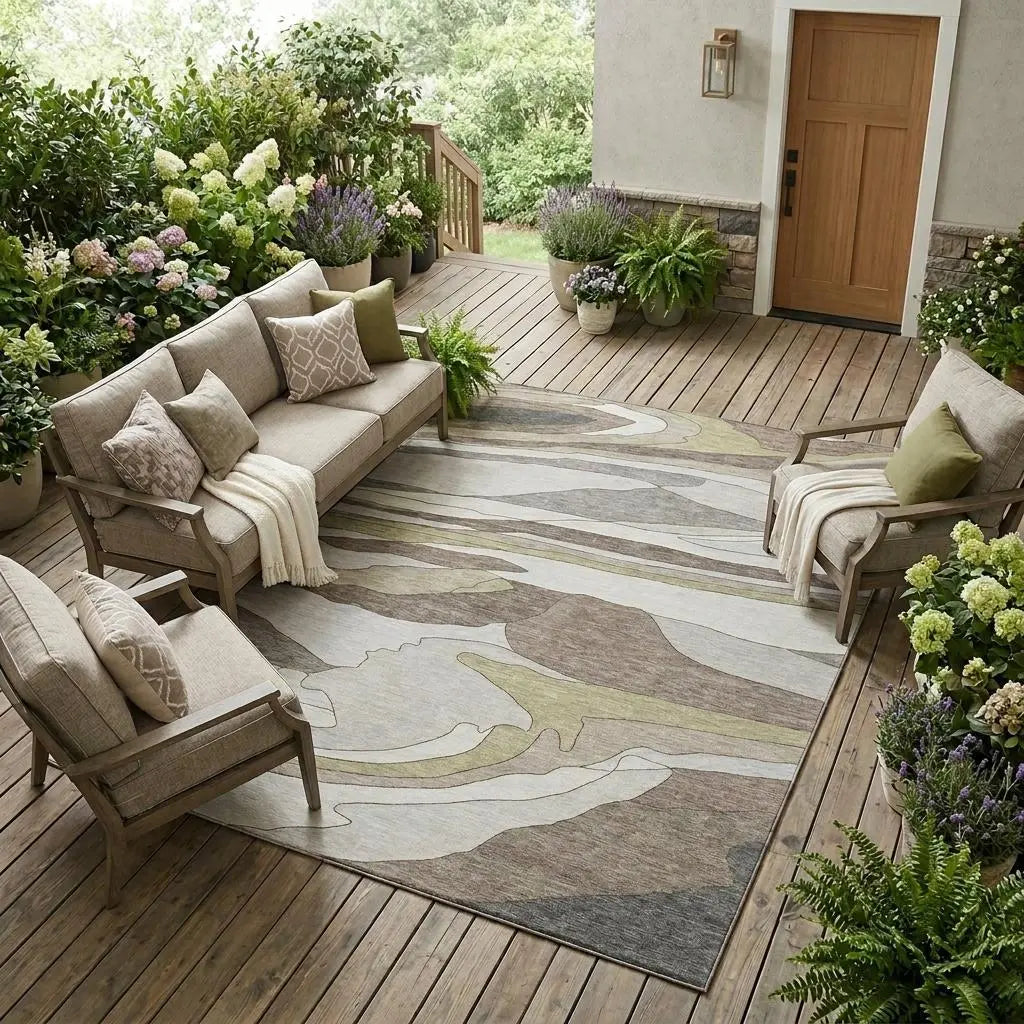10' X 14' Ivory And Flax Abstract Washable Indoor Outdoor Area Rug Homeroots Outdoor