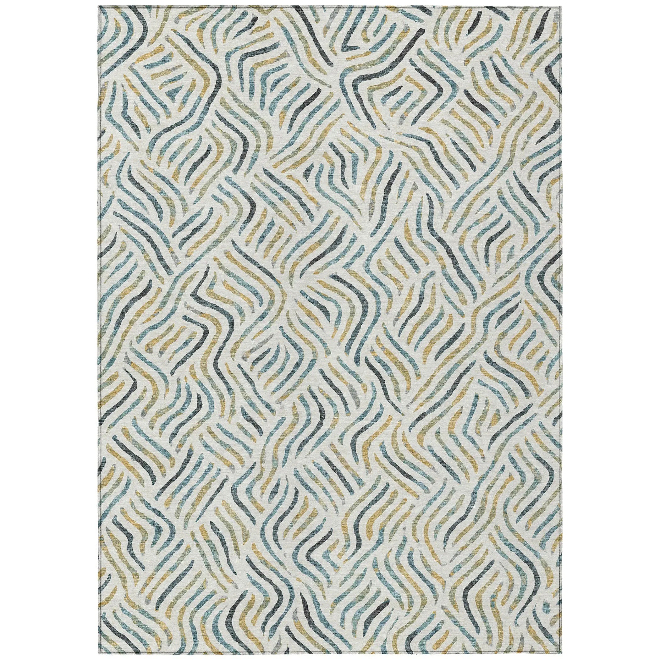 10' X 14' Ivory And Gold Abstract Washable Indoor Outdoor Area Rug Homeroots Outdoor
