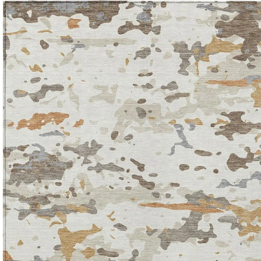10' X 14' Ivory And Gold Abstract Washable Indoor Outdoor Area Rug Homeroots Outdoor