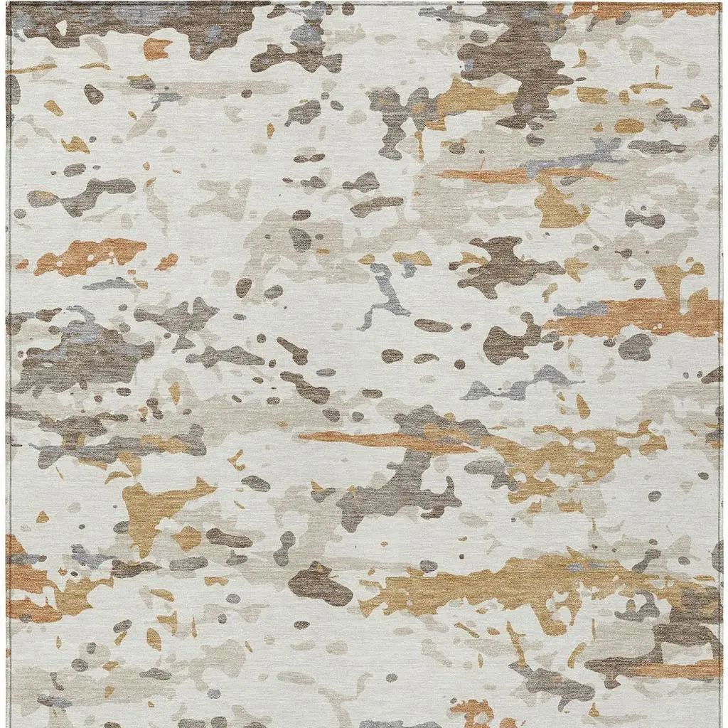 10' X 14' Ivory And Gold Abstract Washable Indoor Outdoor Area Rug Homeroots Outdoor