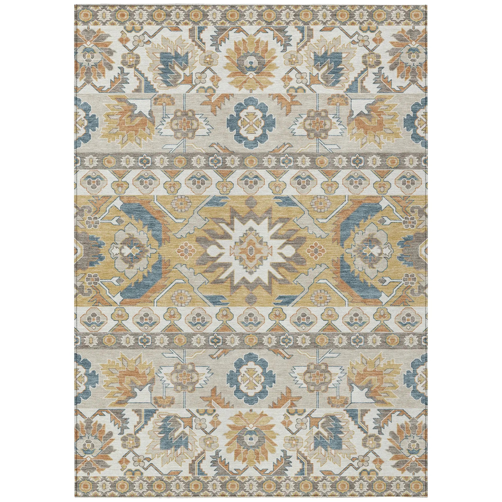 10' X 14' Ivory And Gold Cactus Washable Indoor Outdoor Area Rug Homeroots Outdoor