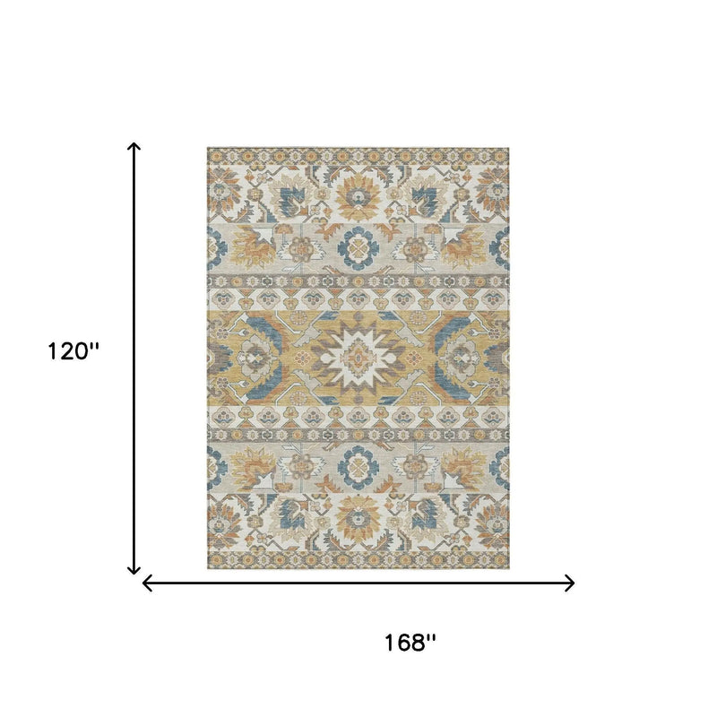 10' X 14' Ivory And Gold Cactus Washable Indoor Outdoor Area Rug Homeroots Outdoor