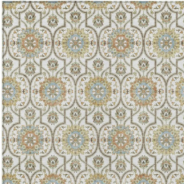 10' X 14' Ivory And Gold Floral Medallion Washable Indoor Outdoor Area Rug Homeroots Outdoor