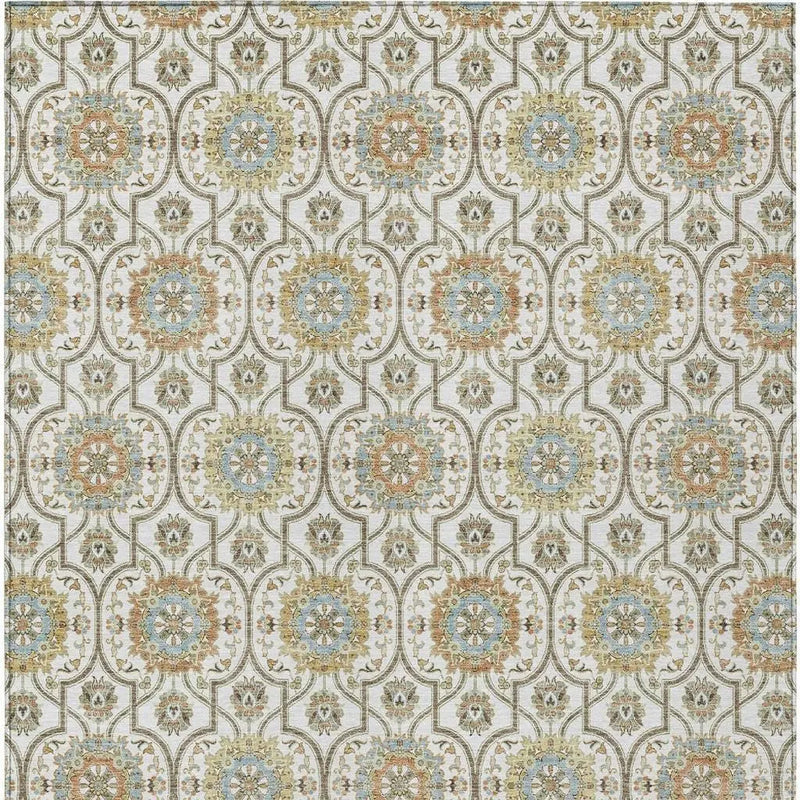 10' X 14' Ivory And Gold Floral Medallion Washable Indoor Outdoor Area Rug Homeroots Outdoor