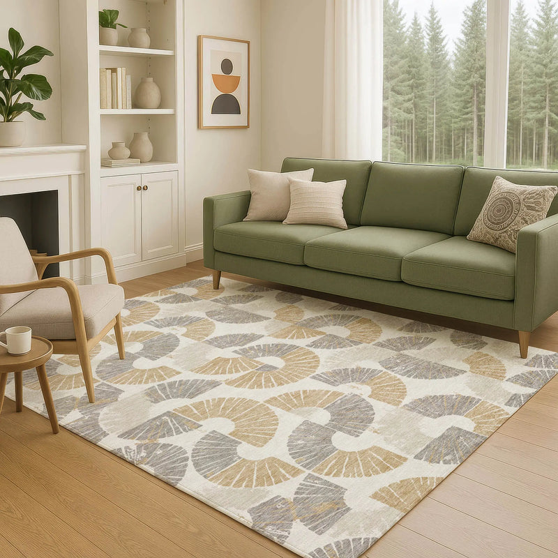10' X 14' Ivory And Gold Geometric Washable Indoor Outdoor Area Rug Homeroots Outdoor