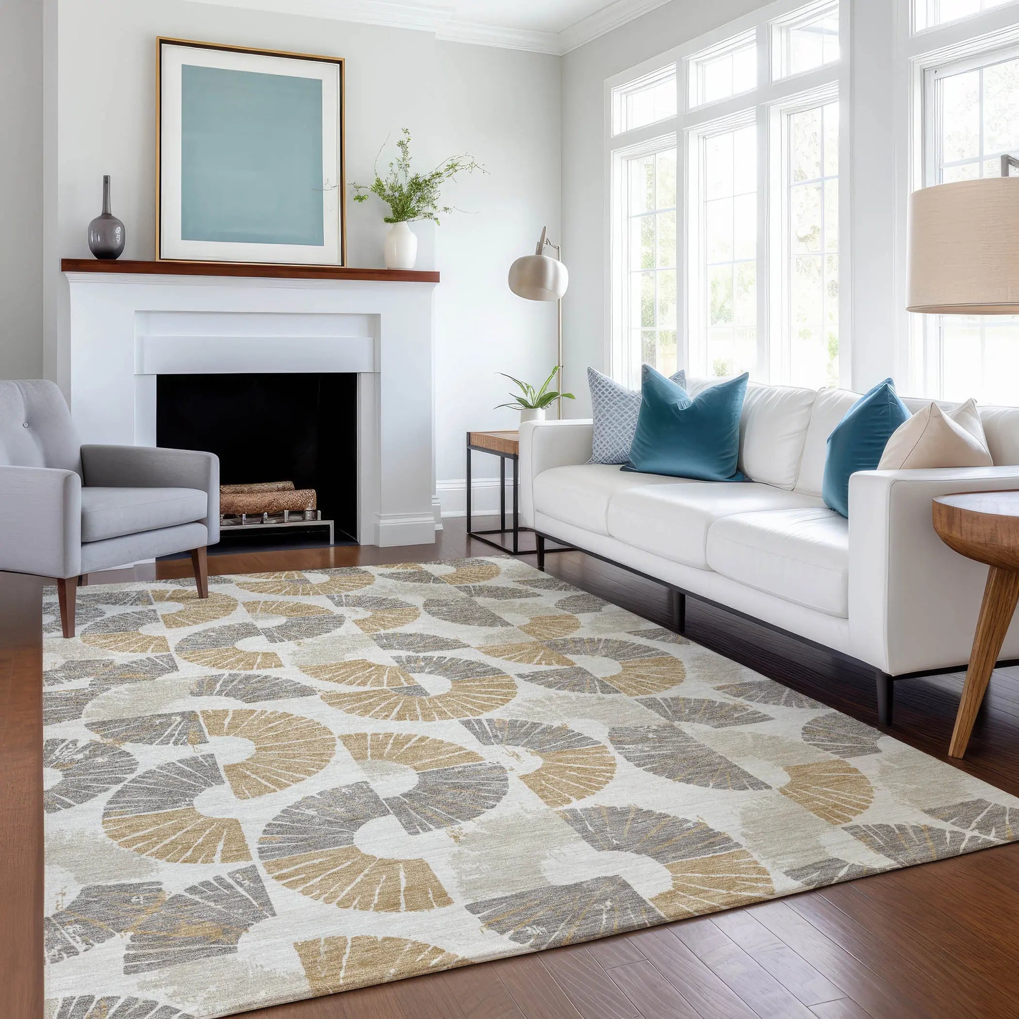 10' X 14' Ivory And Gold Geometric Washable Indoor Outdoor Area Rug Homeroots Outdoor