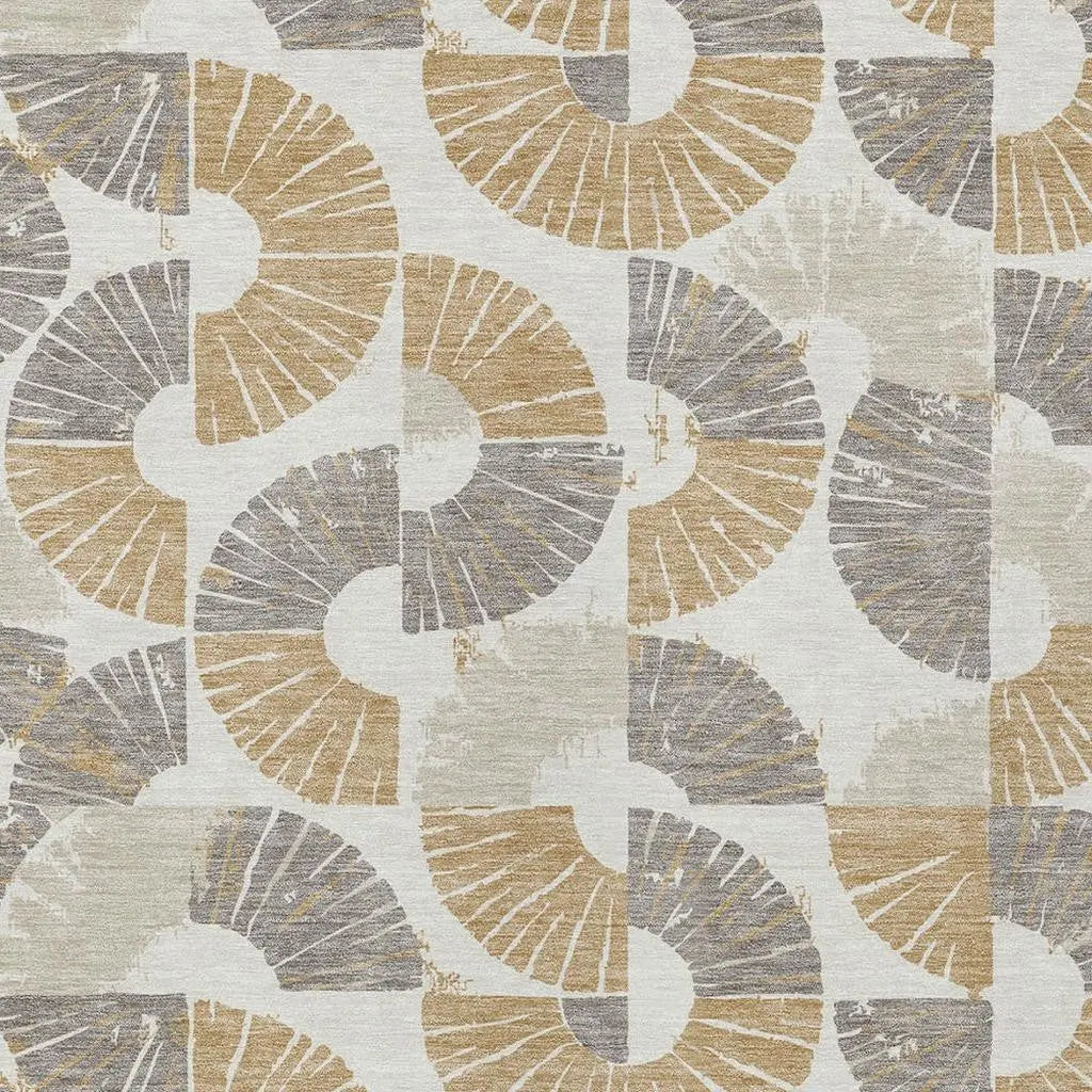 10' X 14' Ivory And Gold Geometric Washable Indoor Outdoor Area Rug Homeroots Outdoor