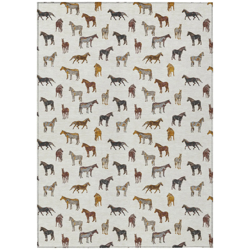 10' X 14' Ivory And Gold Horse Washable Indoor Outdoor Area Rug Homeroots Outdoor