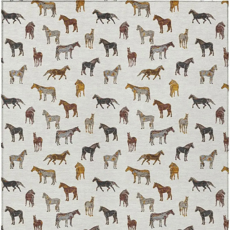 10' X 14' Ivory And Gold Horse Washable Indoor Outdoor Area Rug Homeroots Outdoor