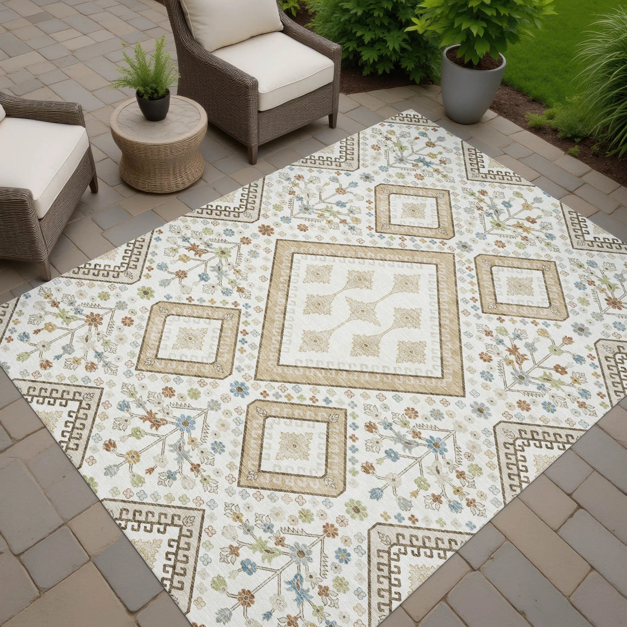 10' X 14' Ivory And Gold Medallion Washable Indoor Outdoor Area Rug Homeroots Outdoor