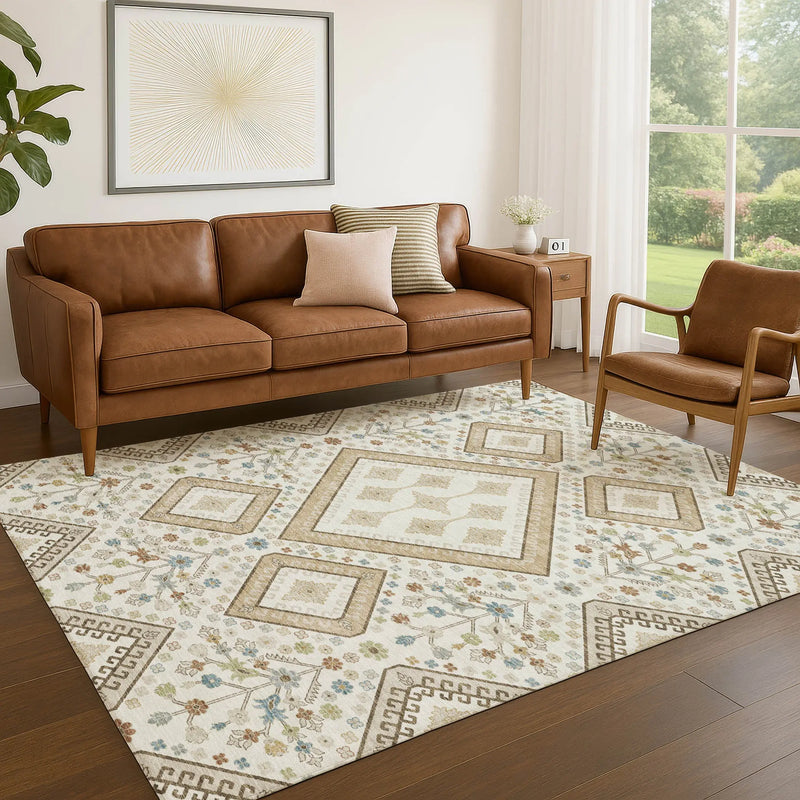 10' X 14' Ivory And Gold Medallion Washable Indoor Outdoor Area Rug Homeroots Outdoor