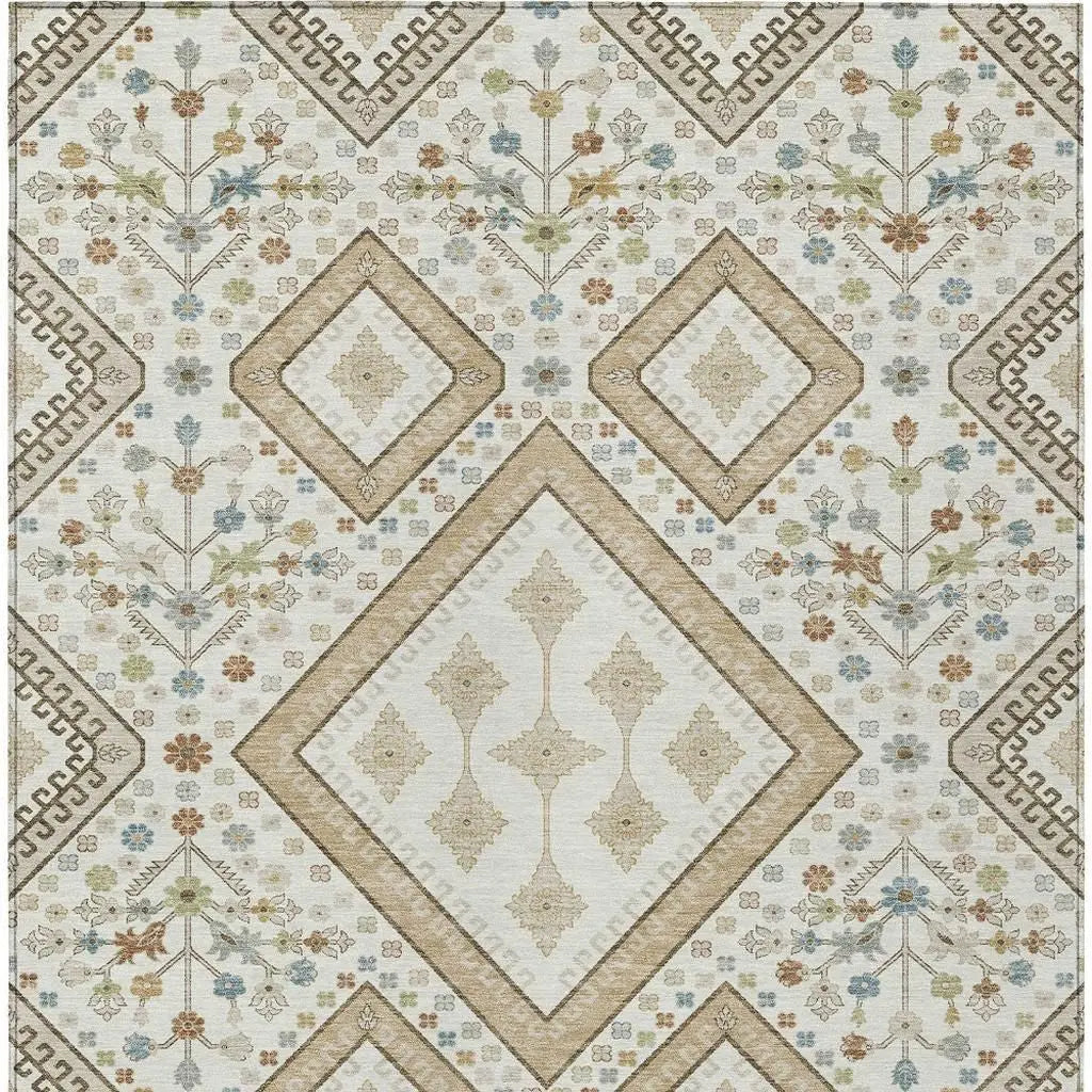 10' X 14' Ivory And Gold Medallion Washable Indoor Outdoor Area Rug Homeroots Outdoor