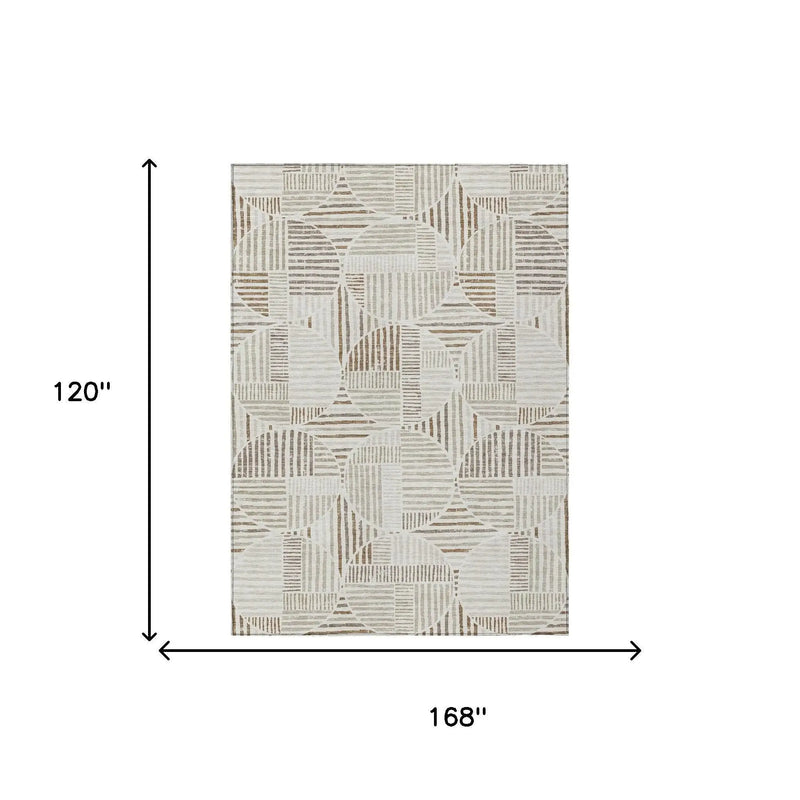 10' X 14' Ivory And Graphite Geometric Washable Indoor Outdoor Area Rug Homeroots Outdoor