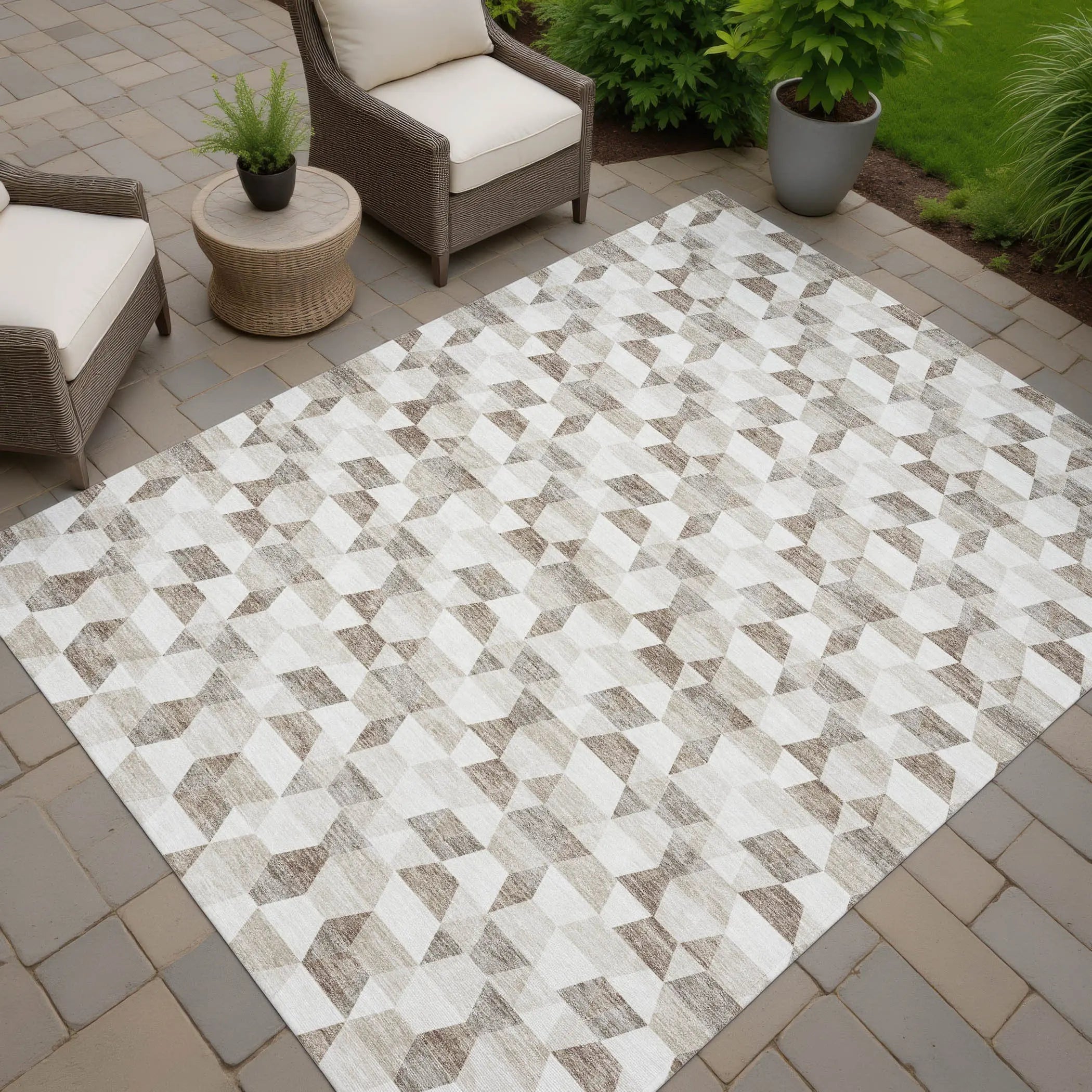 10' X 14' Ivory And Graphite Geometric Washable Indoor Outdoor Area Rug Homeroots Outdoor